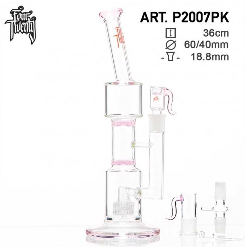 FourTwenty Saxo Bong- Pink-H:36cm -Ø:60/40mm- SG:18.8mm - Drum perc - 2x honeycomb - Oil accessories